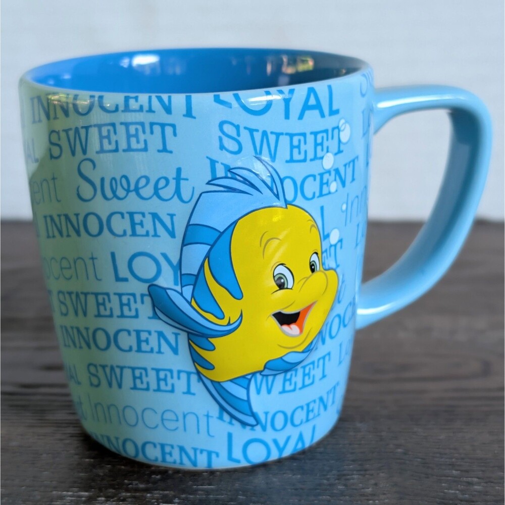 Disney Parks Unused Little Mermaid Sweet Flounder Raised Ceramic Coffee Mug Cup